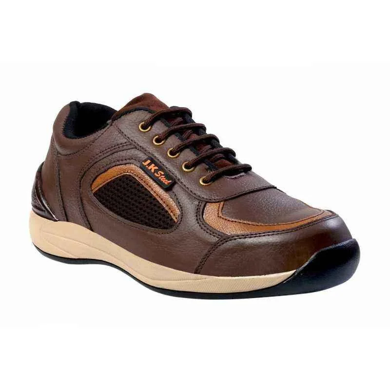 JK Steel Genuine Leather Steel Toe Work Safety Shoes for Men (Brown)